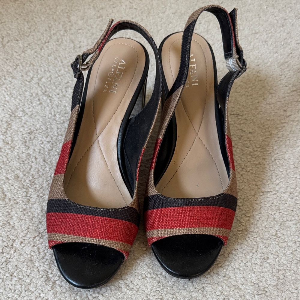 Alfani Women's Red and Brown Wedge Sandals